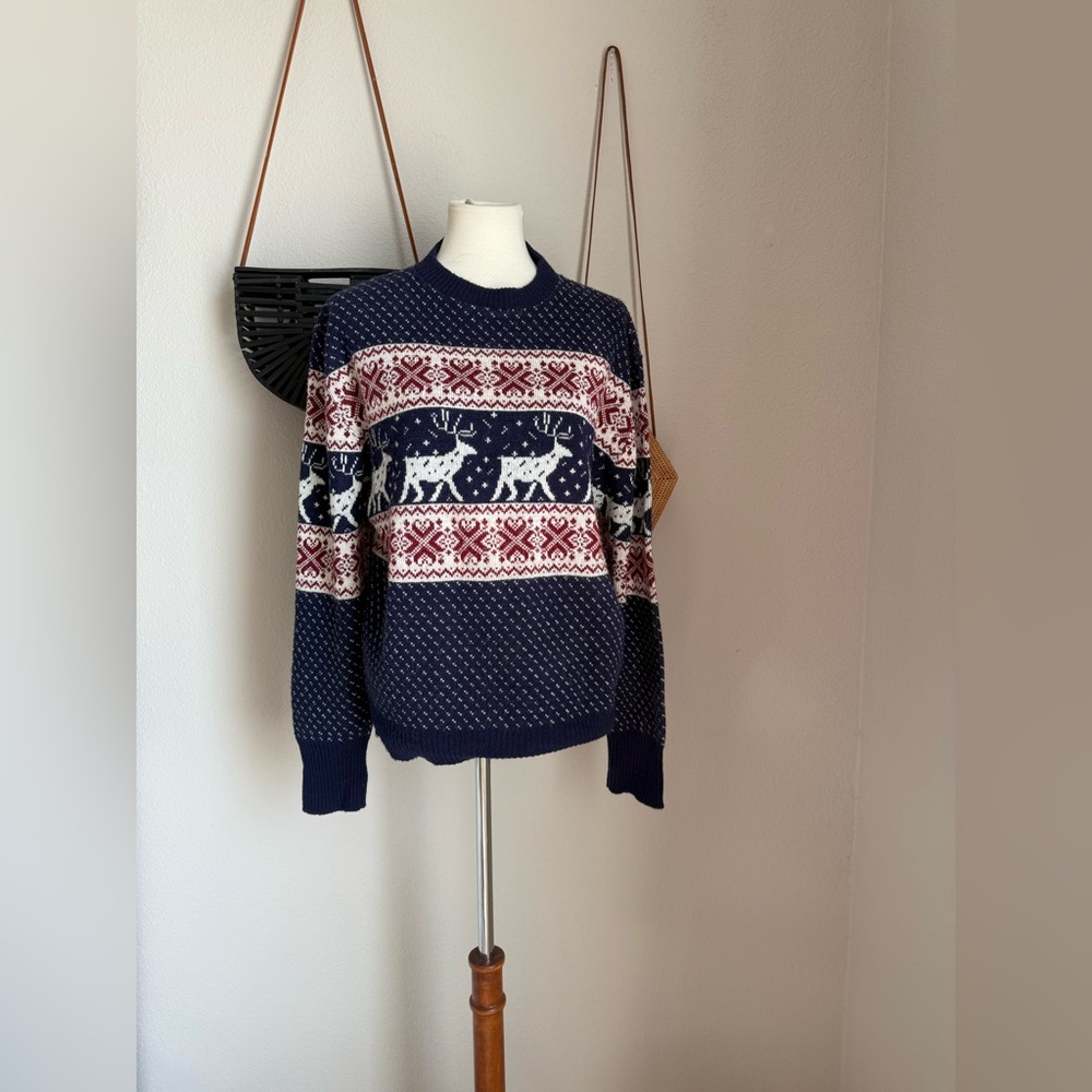 Vintage Royal Knight Wool Reindeer Crewneck Sweater, Size Large